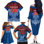 Personalized Newcastle Knights Family Matching Off The Shoulder Long Sleeve Dress and Hawaiian Shirt Polynesian Tribal Pattern Style