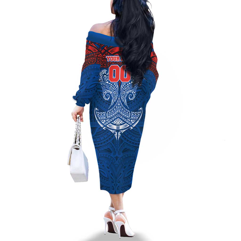 Personalized Newcastle Knights Family Matching Off The Shoulder Long Sleeve Dress and Hawaiian Shirt Polynesian Tribal Pattern Style