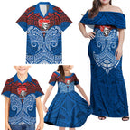 Personalized Newcastle Knights Family Matching Off Shoulder Maxi Dress and Hawaiian Shirt Polynesian Tribal Pattern Style
