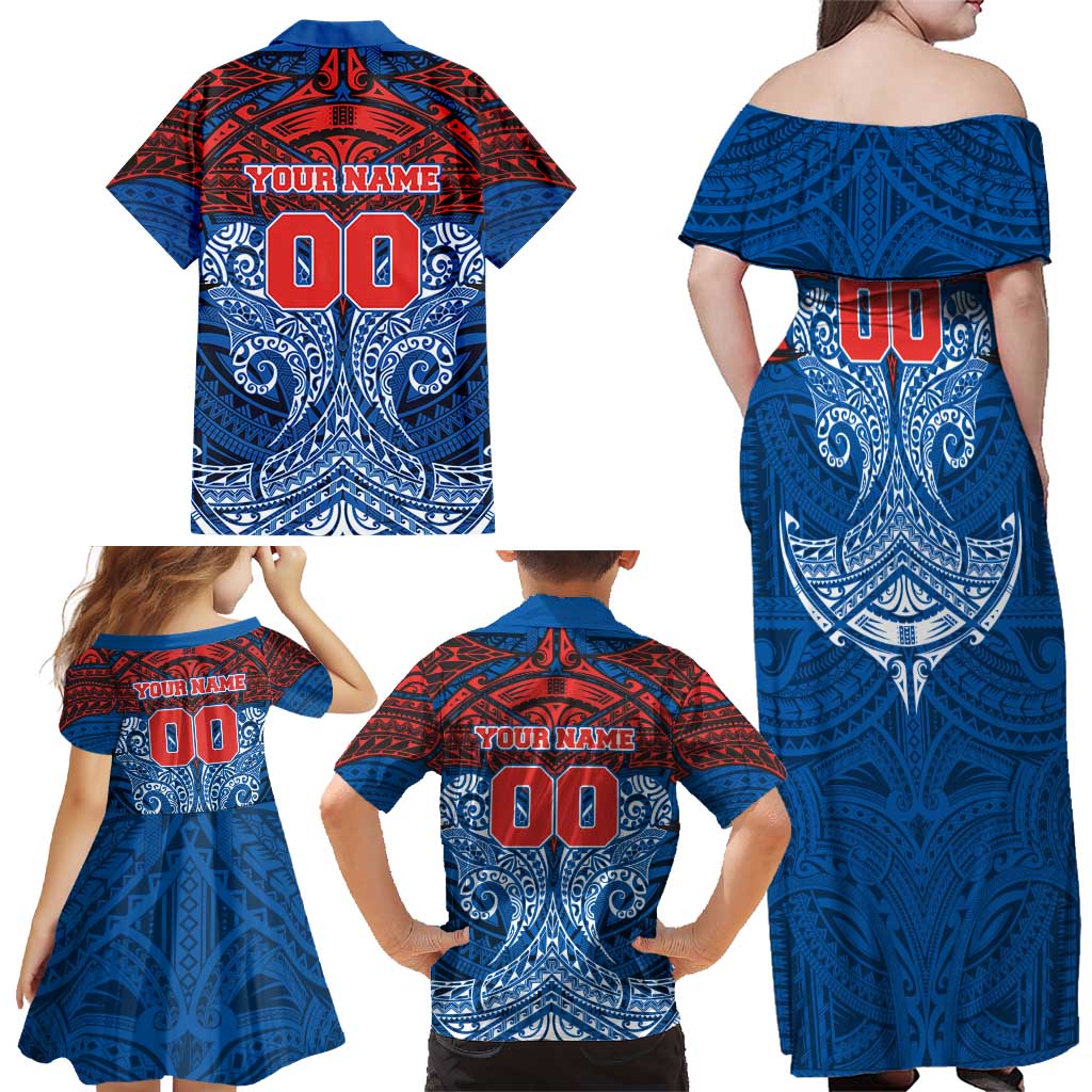 Personalized Newcastle Knights Family Matching Off Shoulder Maxi Dress and Hawaiian Shirt Polynesian Tribal Pattern Style