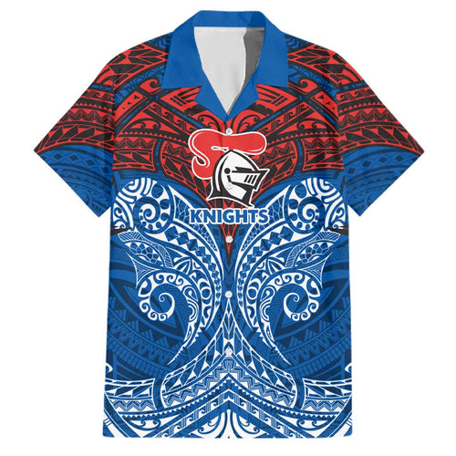 Personalized Newcastle Knights Family Matching Off Shoulder Maxi Dress and Hawaiian Shirt Polynesian Tribal Pattern Style