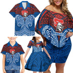 Personalized Newcastle Knights Family Matching Off Shoulder Short Dress and Hawaiian Shirt Polynesian Tribal Pattern Style