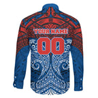 Personalized Newcastle Knights Family Matching Off Shoulder Short Dress and Hawaiian Shirt Polynesian Tribal Pattern Style