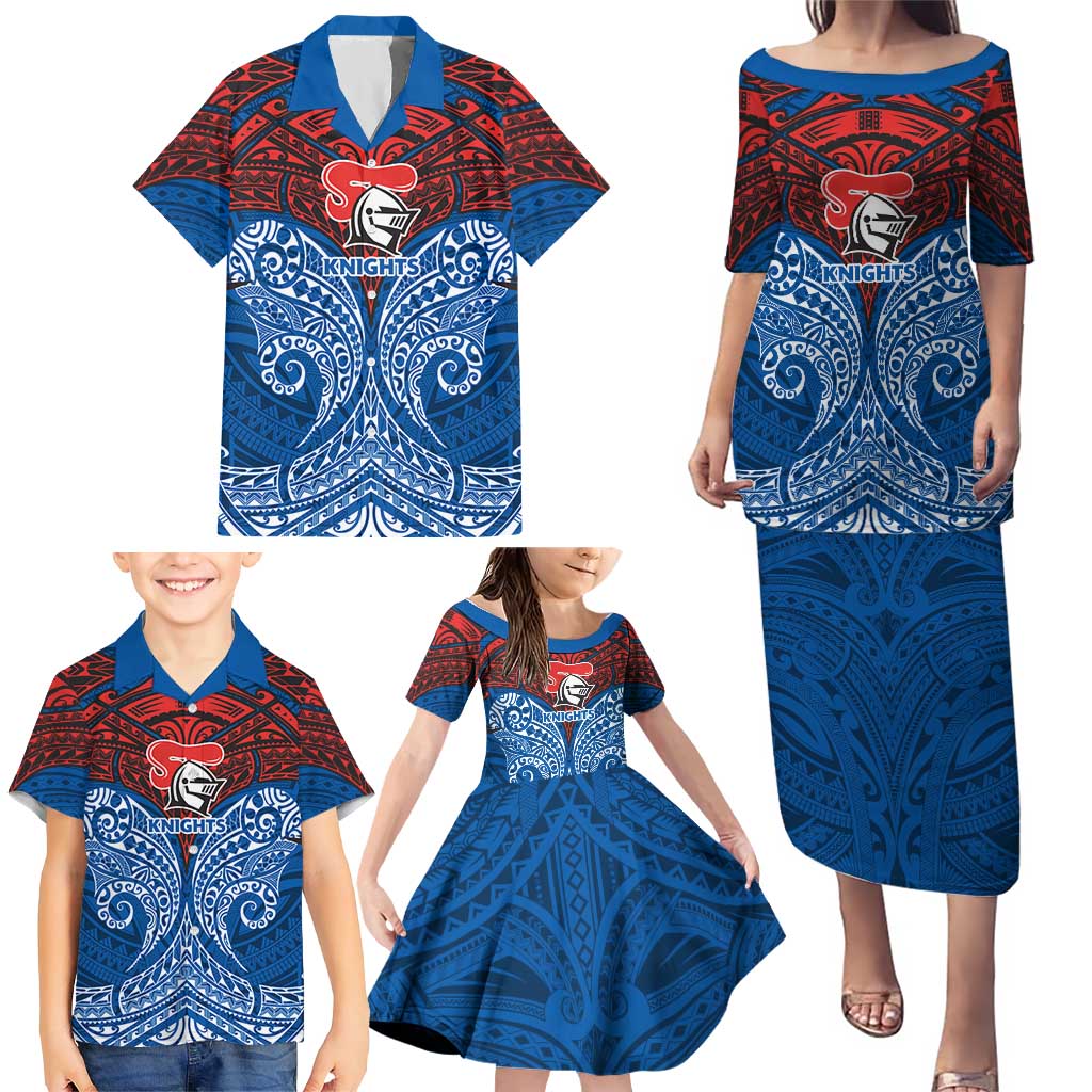 Personalized Newcastle Knights Family Matching Puletasi and Hawaiian Shirt Polynesian Tribal Pattern Style