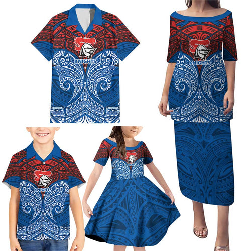 Personalized Newcastle Knights Family Matching Puletasi and Hawaiian Shirt Polynesian Tribal Pattern Style