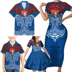 Personalized Newcastle Knights Family Matching Short Sleeve Bodycon Dress and Hawaiian Shirt Polynesian Tribal Pattern Style