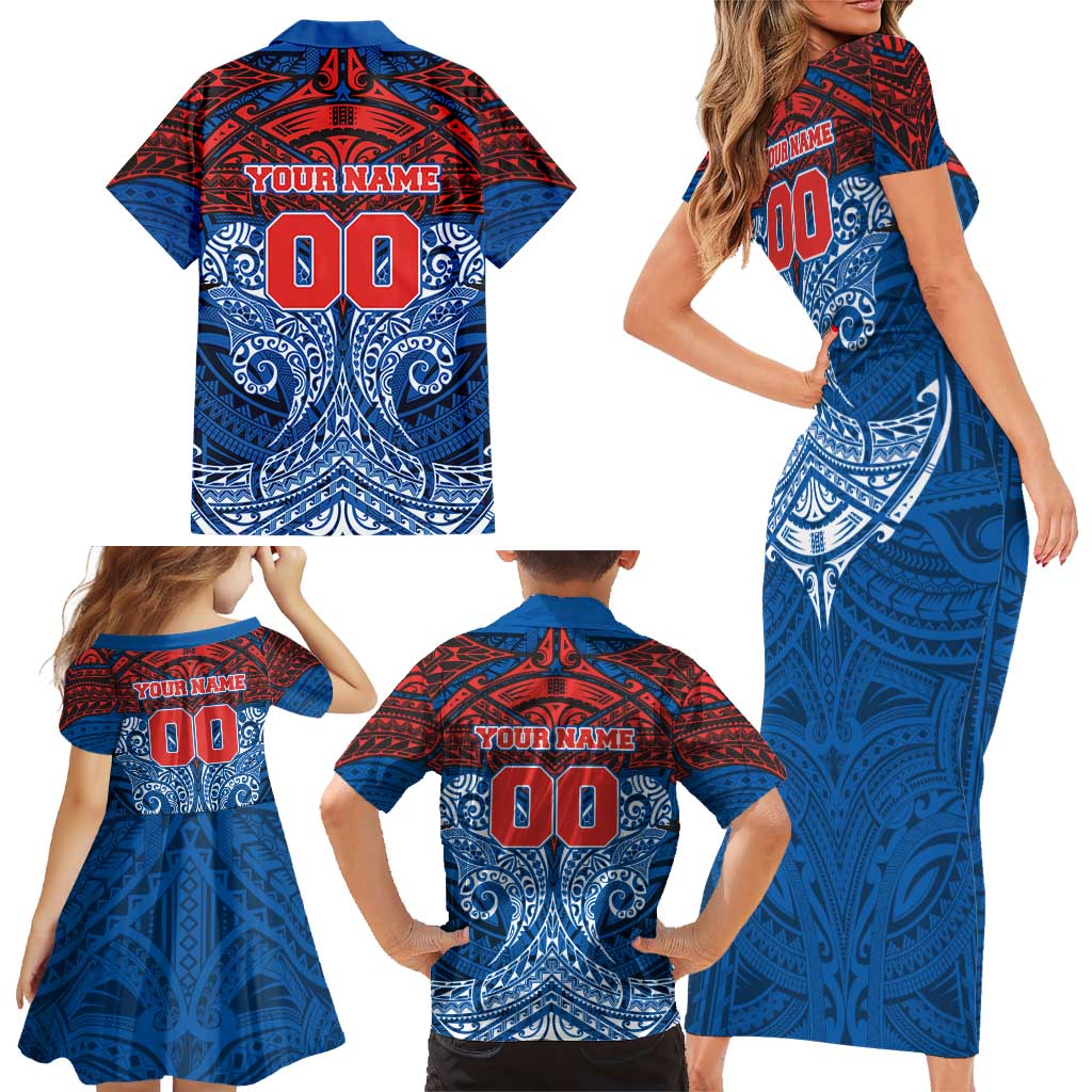 Personalized Newcastle Knights Family Matching Short Sleeve Bodycon Dress and Hawaiian Shirt Polynesian Tribal Pattern Style
