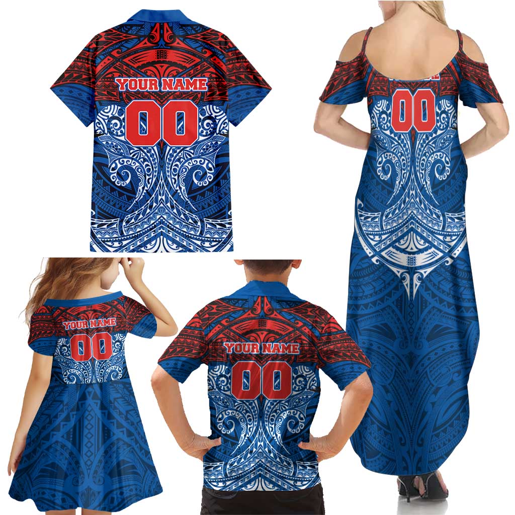 Personalized Newcastle Knights Family Matching Summer Maxi Dress and Hawaiian Shirt Polynesian Tribal Pattern Style