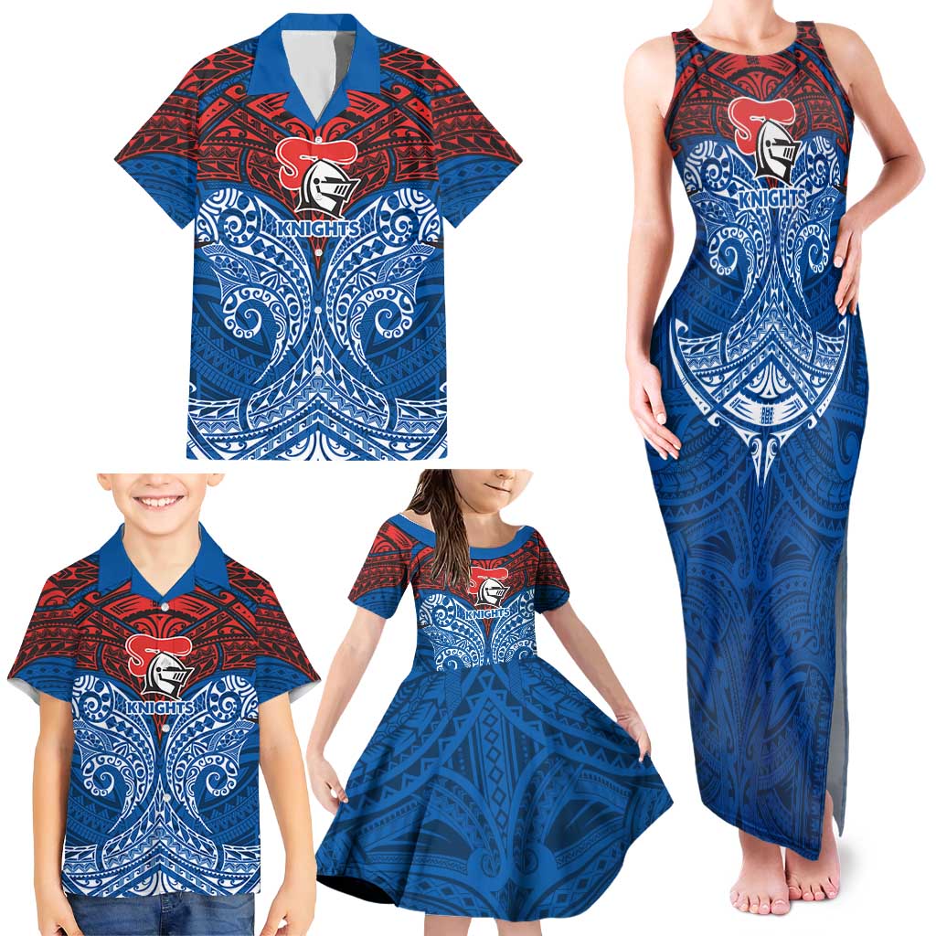 Personalized Newcastle Knights Family Matching Tank Maxi Dress and Hawaiian Shirt Polynesian Tribal Pattern Style