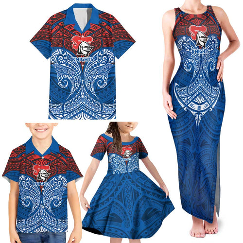 Personalized Newcastle Knights Family Matching Tank Maxi Dress and Hawaiian Shirt Polynesian Tribal Pattern Style