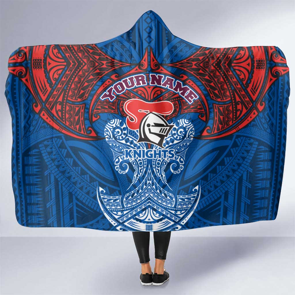 Personalized Newcastle Knights Hooded Blanket Polynesian Tribal Pattern Style