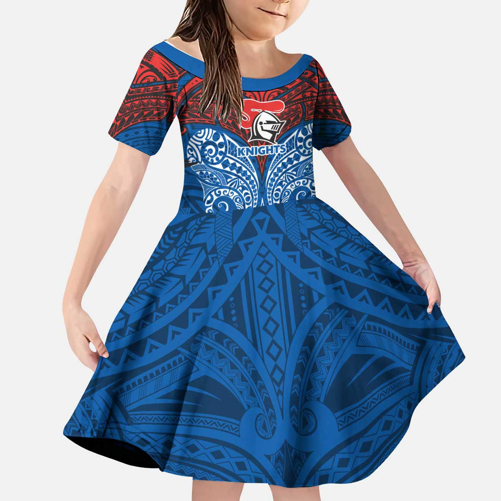 Personalized Newcastle Knights Kid Short Sleeve Dress Polynesian Tribal Pattern Style