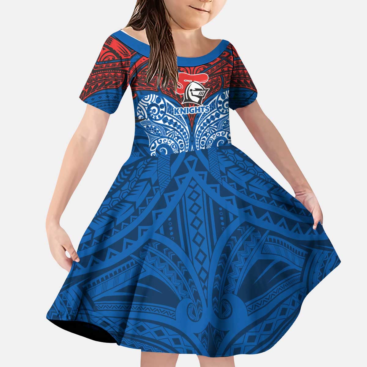 Personalized Newcastle Knights Kid Short Sleeve Dress Polynesian Tribal Pattern Style