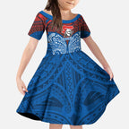 Personalized Newcastle Knights Kid Short Sleeve Dress Polynesian Tribal Pattern Style