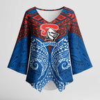 Personalized Newcastle Knights Kimono Sleeve Blouse Polynesian Tribal Pattern Style