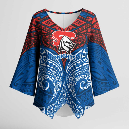 Personalized Newcastle Knights Kimono Sleeve Blouse Polynesian Tribal Pattern Style