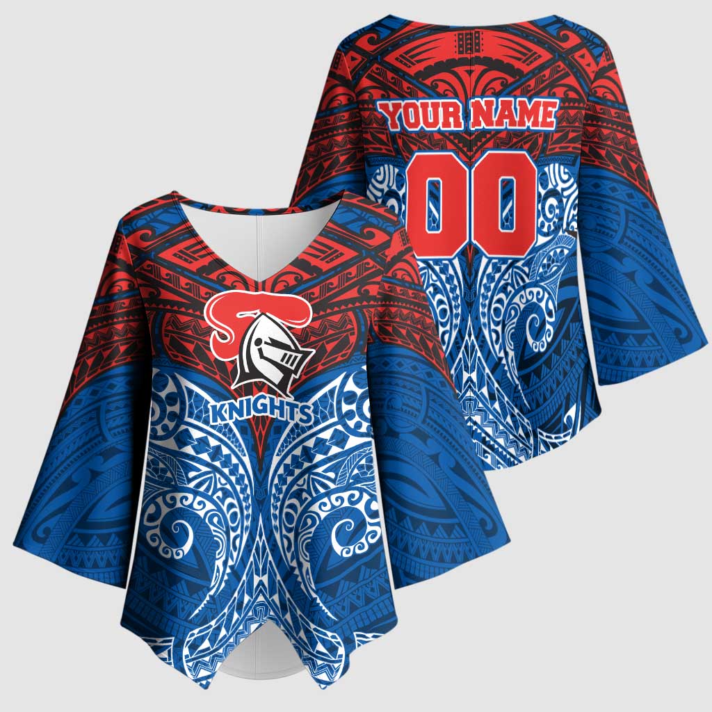 Personalized Newcastle Knights Kimono Sleeve Blouse Polynesian Tribal Pattern Style