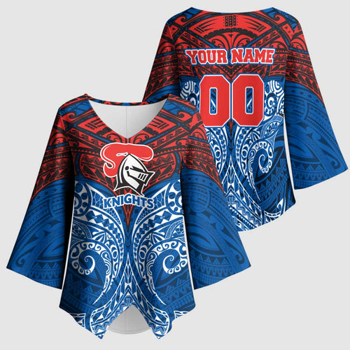 Personalized Newcastle Knights Kimono Sleeve Blouse Polynesian Tribal Pattern Style