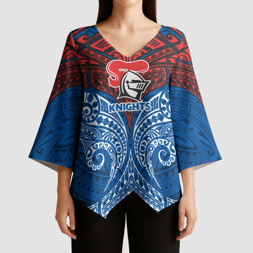 Personalized Newcastle Knights Kimono Sleeve Blouse Polynesian Tribal Pattern Style