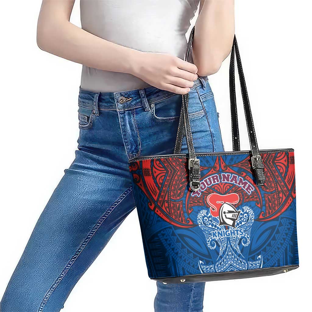 Personalized Newcastle Knights Leather Tote Bag Polynesian Tribal Pattern Style