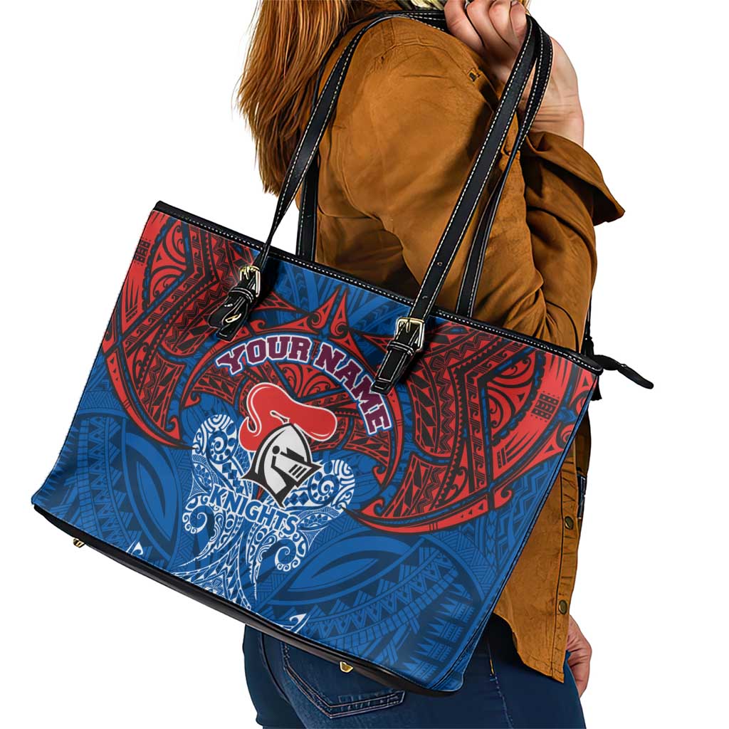Personalized Newcastle Knights Leather Tote Bag Polynesian Tribal Pattern Style