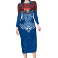 Personalized Newcastle Knights Long Sleeve Bodycon Dress Polynesian Tribal Pattern Style