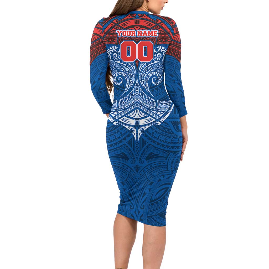 Personalized Newcastle Knights Long Sleeve Bodycon Dress Polynesian Tribal Pattern Style