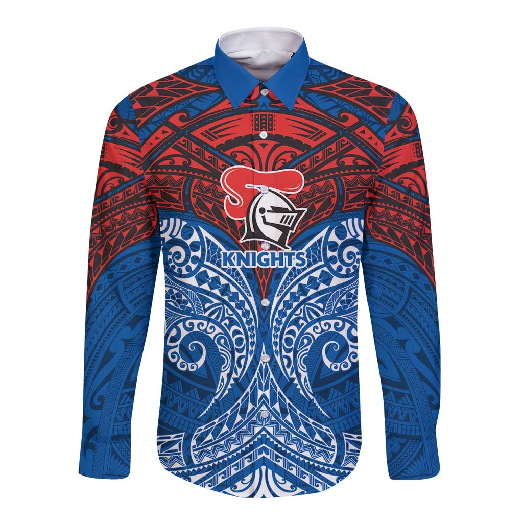 Personalized Newcastle Knights Long Sleeve Button Shirt Polynesian Tribal Pattern Style