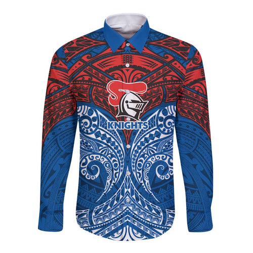 Personalized Newcastle Knights Long Sleeve Button Shirt Polynesian Tribal Pattern Style