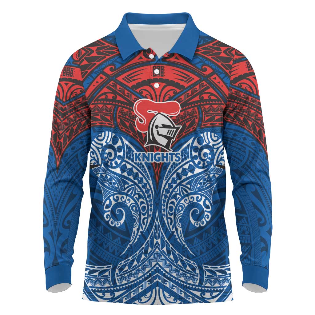 Personalized Newcastle Knights Long Sleeve Polo Shirt Polynesian Tribal Pattern Style