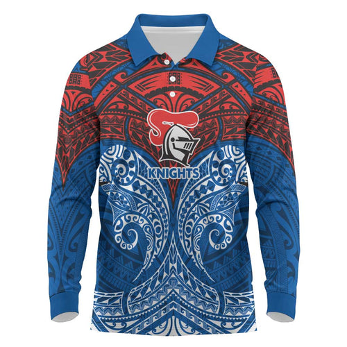Personalized Newcastle Knights Long Sleeve Polo Shirt Polynesian Tribal Pattern Style