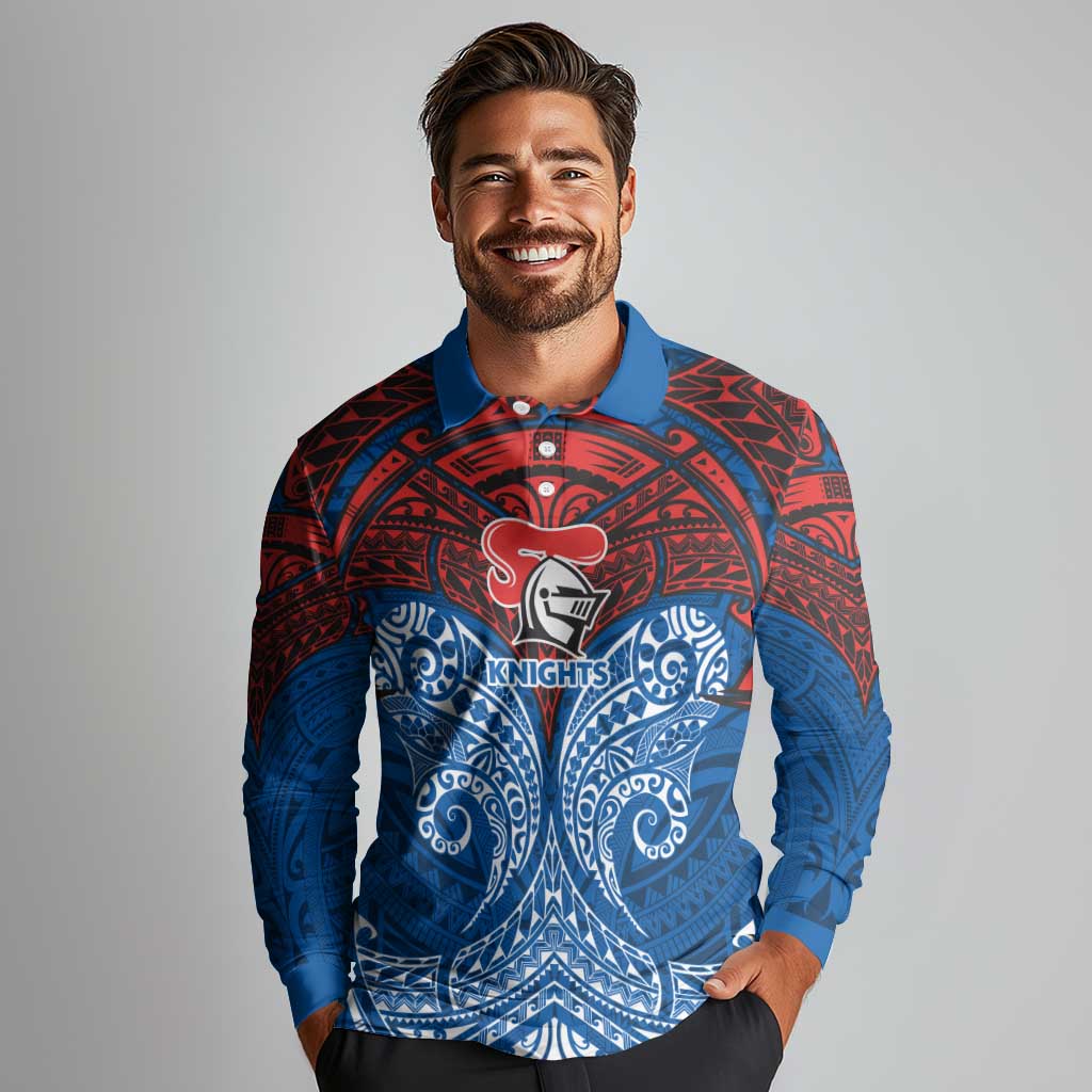 Personalized Newcastle Knights Long Sleeve Polo Shirt Polynesian Tribal Pattern Style