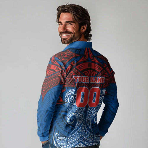 Personalized Newcastle Knights Long Sleeve Polo Shirt Polynesian Tribal Pattern Style