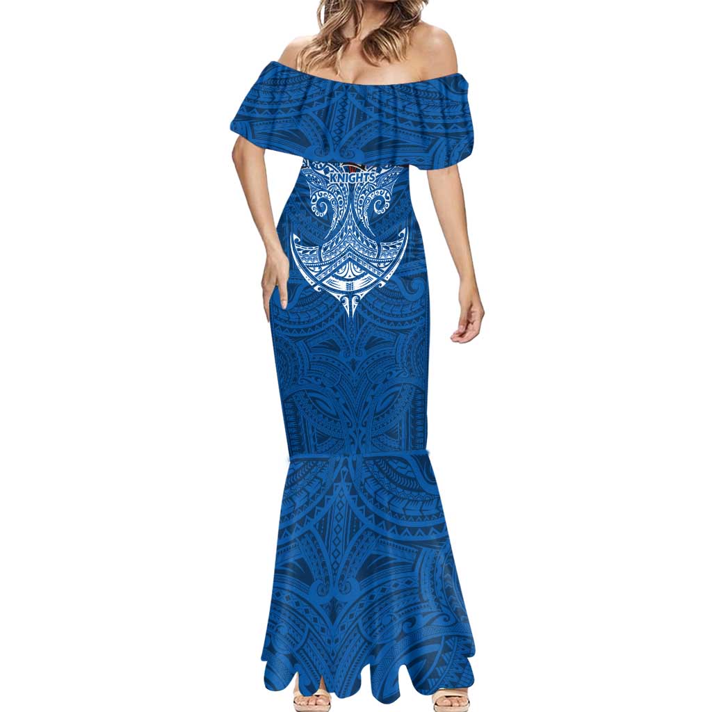 Personalized Newcastle Knights Mermaid Dress Polynesian Tribal Pattern Style
