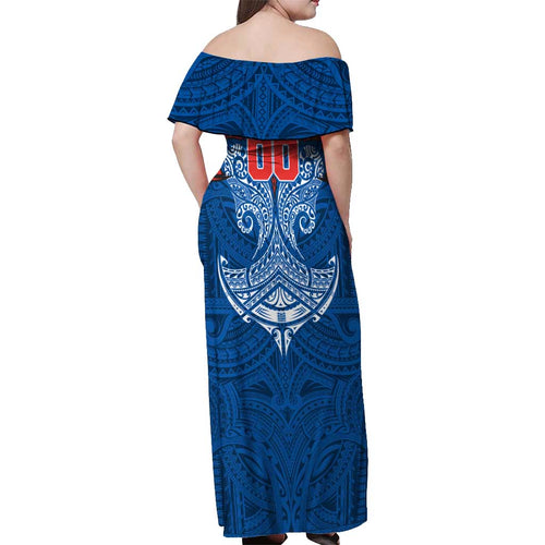 Personalized Newcastle Knights Off Shoulder Maxi Dress Polynesian Tribal Pattern Style