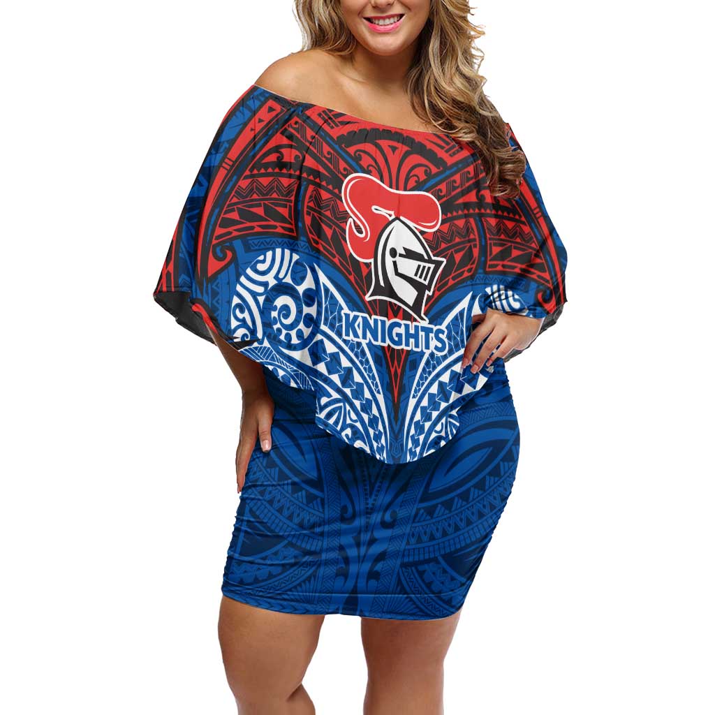 Personalized Newcastle Knights Off Shoulder Short Dress Polynesian Tribal Pattern Style