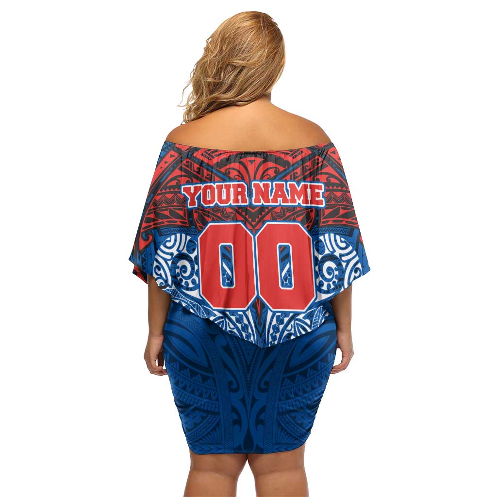 Personalized Newcastle Knights Off Shoulder Short Dress Polynesian Tribal Pattern Style