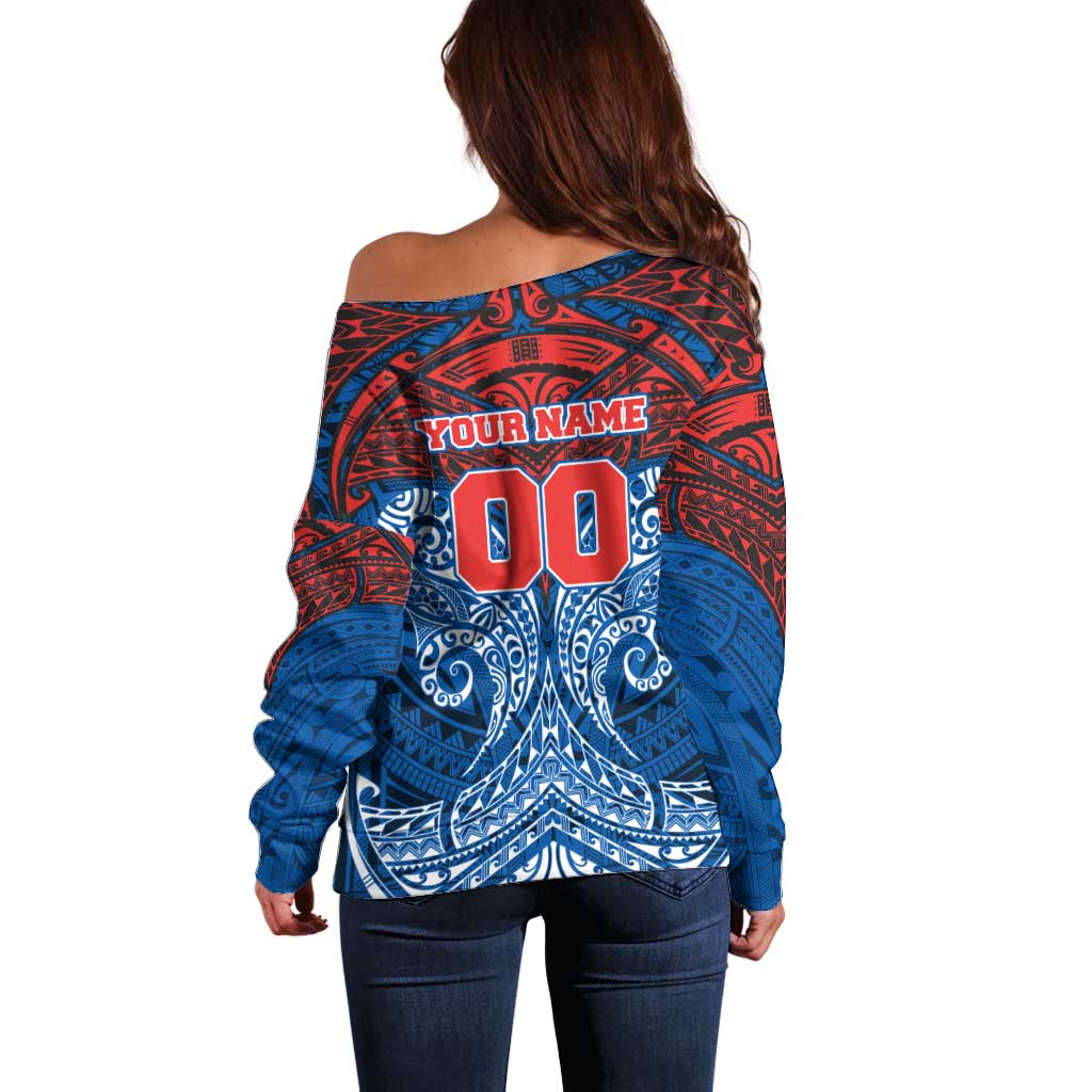 Personalized Newcastle Knights Off Shoulder Sweater Polynesian Tribal Pattern Style