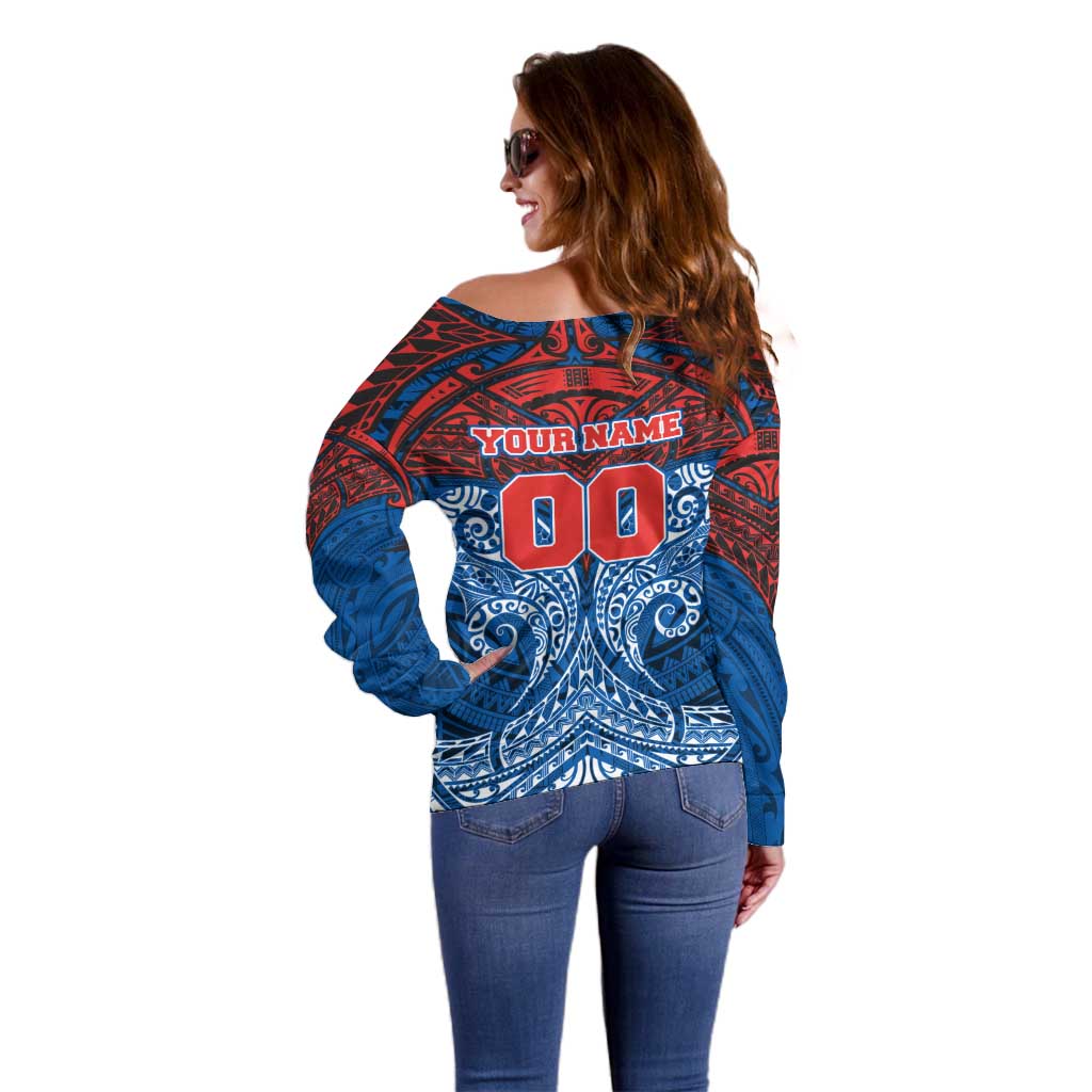 Personalized Newcastle Knights Off Shoulder Sweater Polynesian Tribal Pattern Style