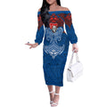 Personalized Newcastle Knights Off The Shoulder Long Sleeve Dress Polynesian Tribal Pattern Style