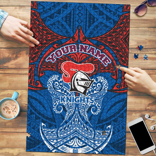Personalized Newcastle Knights Puzzle Polynesian Tribal Pattern Style