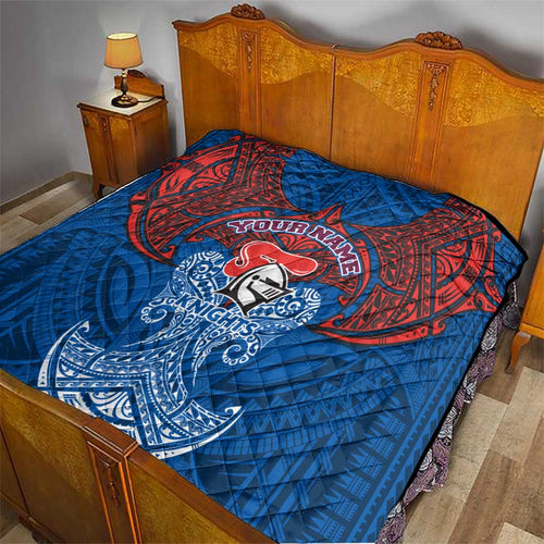 Personalized Newcastle Knights Quilt Polynesian Tribal Pattern Style