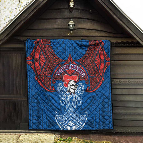 Personalized Newcastle Knights Quilt Polynesian Tribal Pattern Style