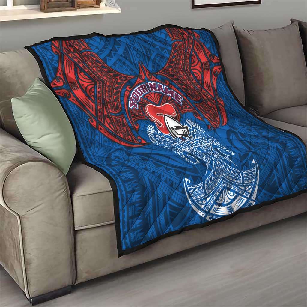 Personalized Newcastle Knights Quilt Polynesian Tribal Pattern Style