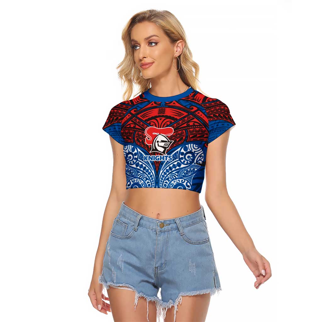 Personalized Newcastle Knights Raglan Cropped T Shirt Polynesian Tribal Pattern Style