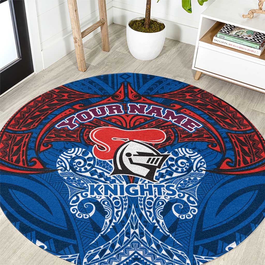 Personalized Newcastle Knights Round Carpet Polynesian Tribal Pattern Style