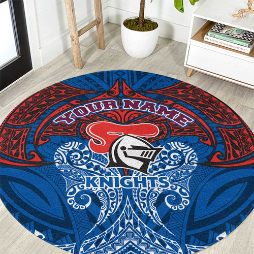 Personalized Newcastle Knights Round Carpet Polynesian Tribal Pattern Style