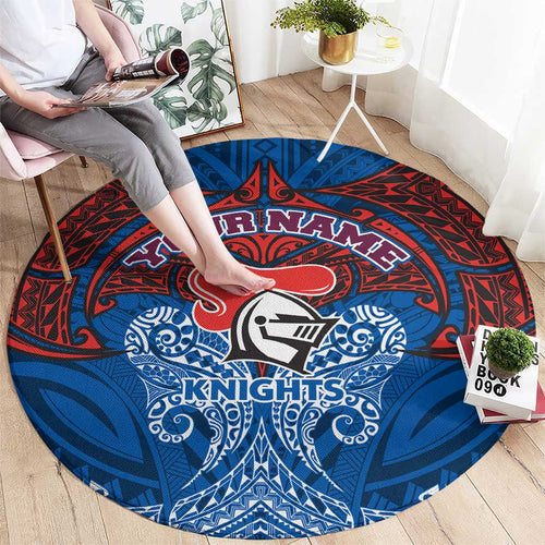 Personalized Newcastle Knights Round Carpet Polynesian Tribal Pattern Style