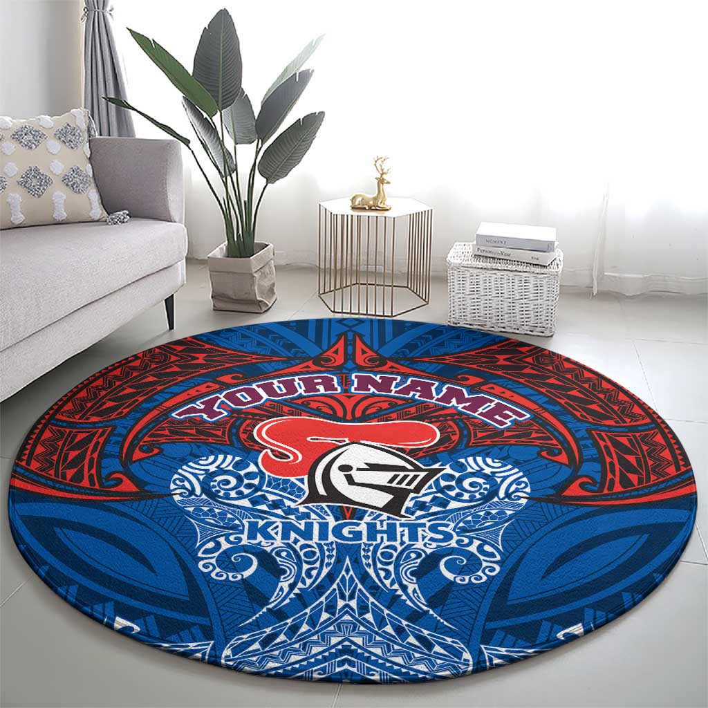 Personalized Newcastle Knights Round Carpet Polynesian Tribal Pattern Style