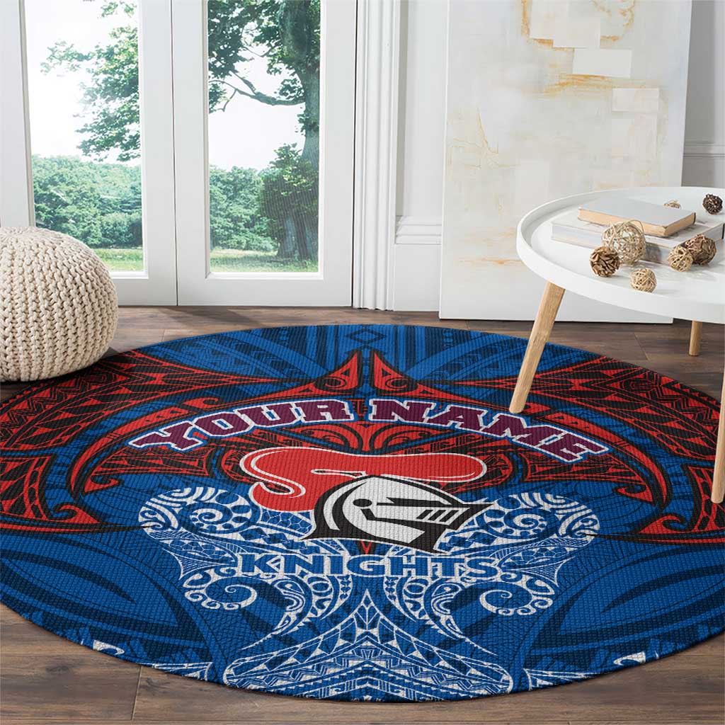 Personalized Newcastle Knights Round Carpet Polynesian Tribal Pattern Style